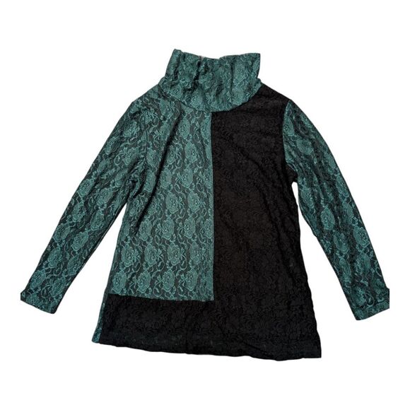 JC Italy Emerald Green Colorblock Lace Mockneck Turtleneck - Picture 7 of 9